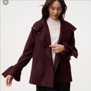 LOFT Wool Blend Swing Coat XXSP Tie Cuff Sleeve Detail Plum Purple